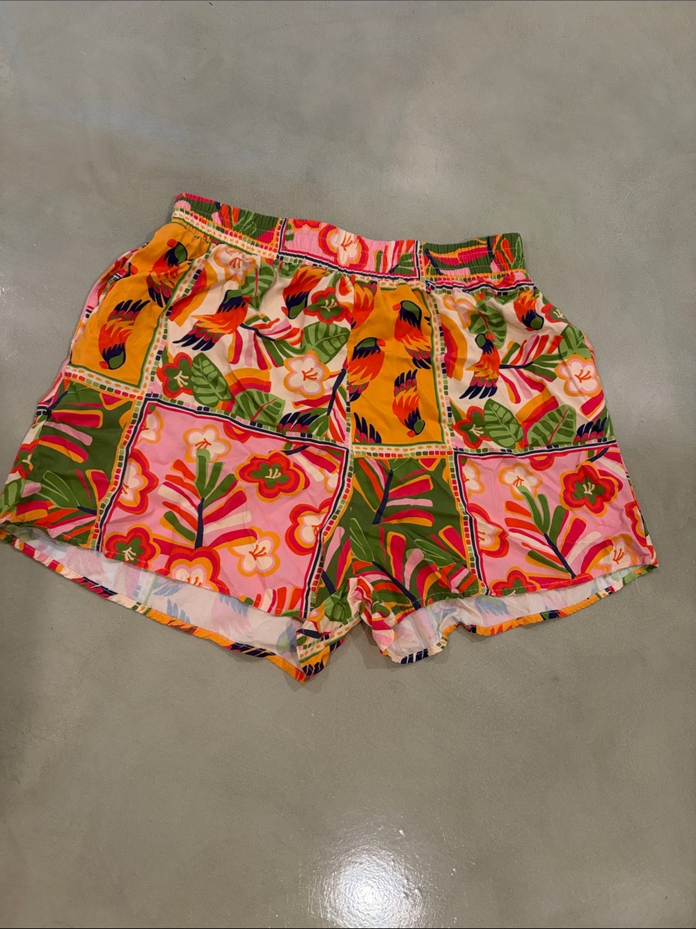 Tropical Patchwork Athletic Shorts - Pink & Orange